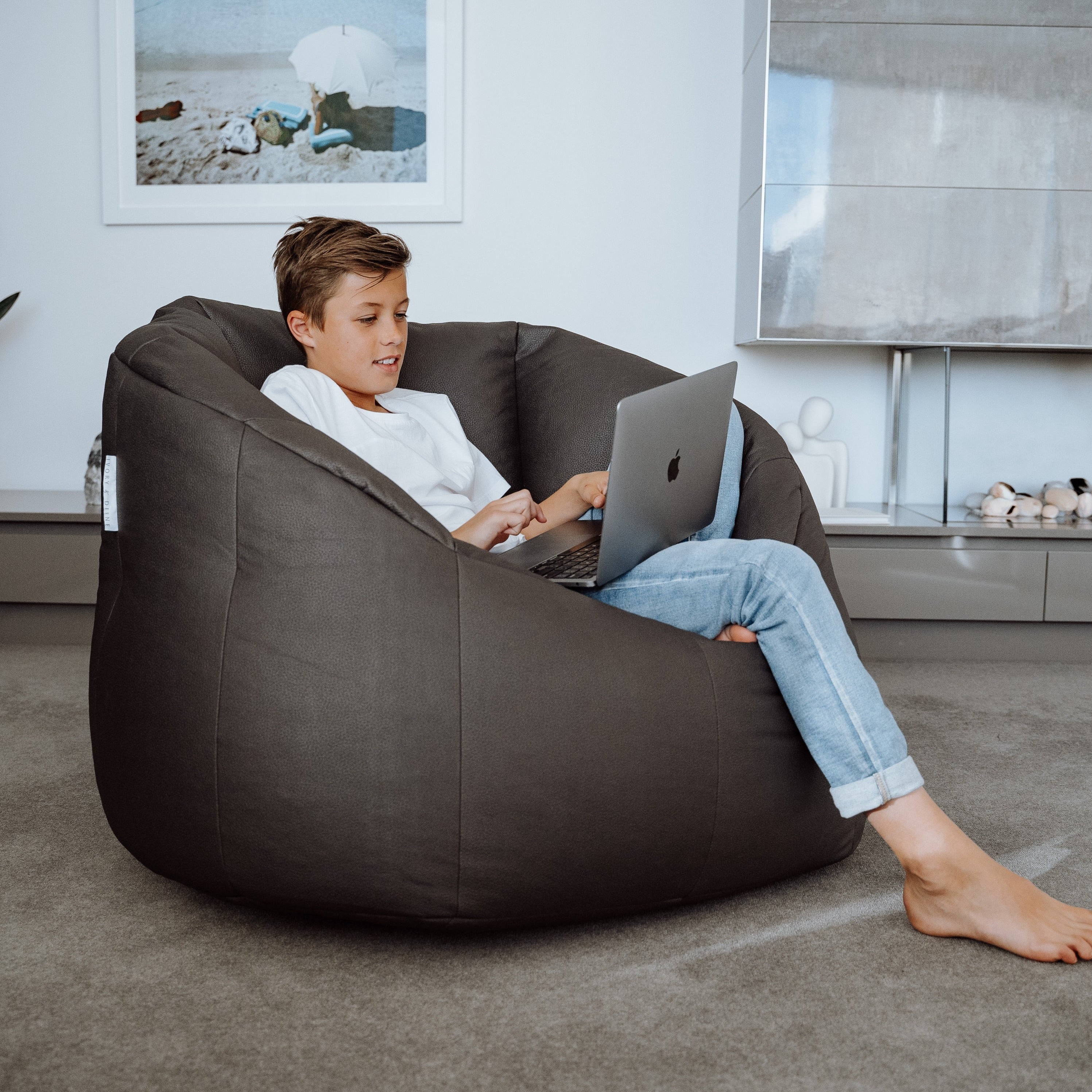 Faux Leather Tub Chair Bean Bag - Charcoal
